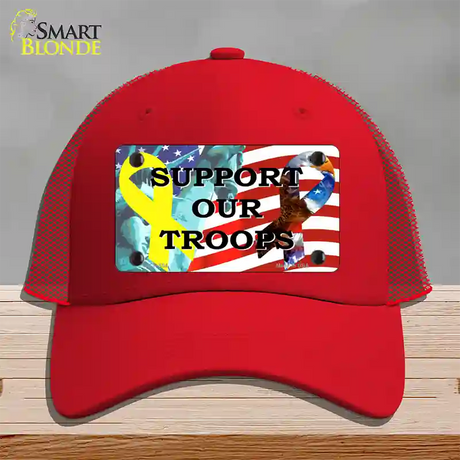 Support Our Troops Ribbon Novelty License Plate Hat Mesh / Red