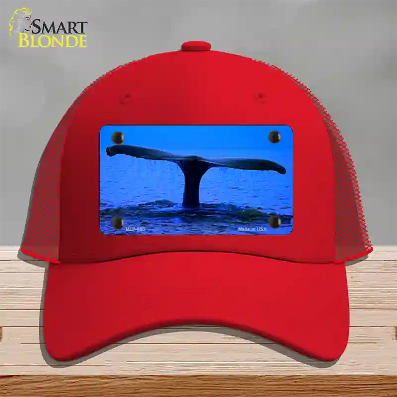 Whale Tail Novelty License Plate Hat Mesh / Red