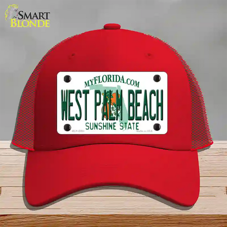 West Palm Beach Florida Novelty License Plate Hat Mesh / Red