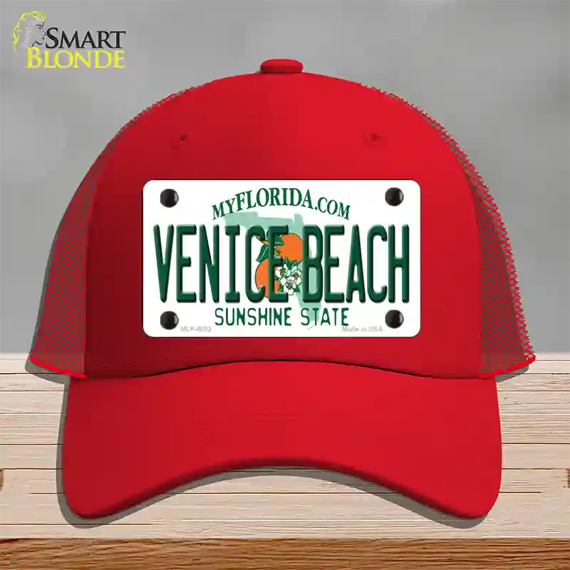 Venice Beach Florida Novelty License Plate Hat Mesh / Red