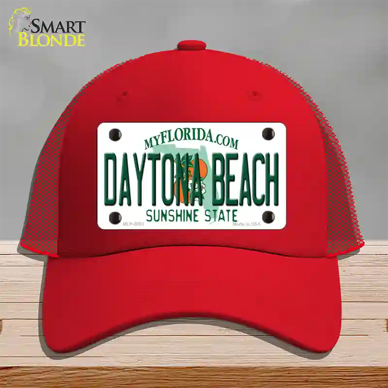 Daytona Beach Florida Novelty License Plate Hat Mesh / Red