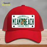 Miami Beach Florida Novelty License Plate Hat Mesh / Red