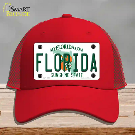 Florida Sunshine State Novelty License Plate Hat Mesh / Red