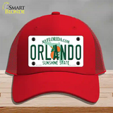 Orlando Florida Novelty License Plate Hat Mesh / Red