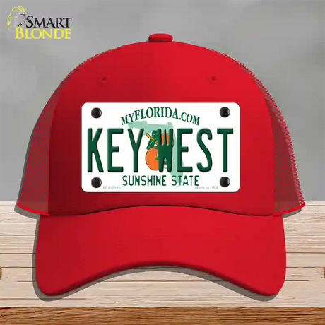 Key West Florida Novelty License Plate Hat Mesh / Red