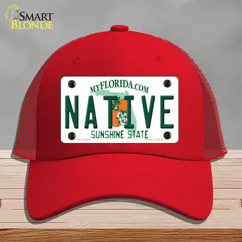 Native Florida Novelty License Plate Hat Mesh / Red