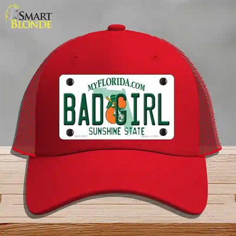 Bad Girl Florida Novelty License Plate Hat Mesh / Red