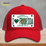 I Love Florida Novelty License Plate Hat Mesh / Red