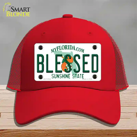 Blessed Florida Novelty License Plate Hat Mesh / Red