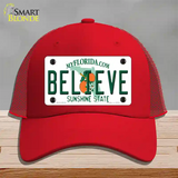 Believe Florida Novelty License Plate Hat Mesh / Red