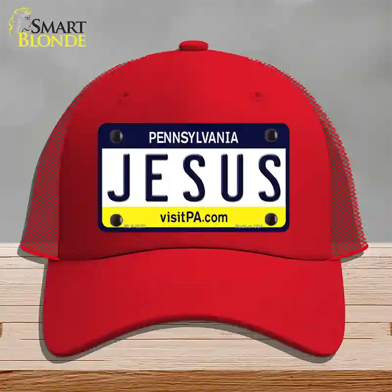 Jesus Pennsylvania State Novelty License Plate Hat Mesh / Red