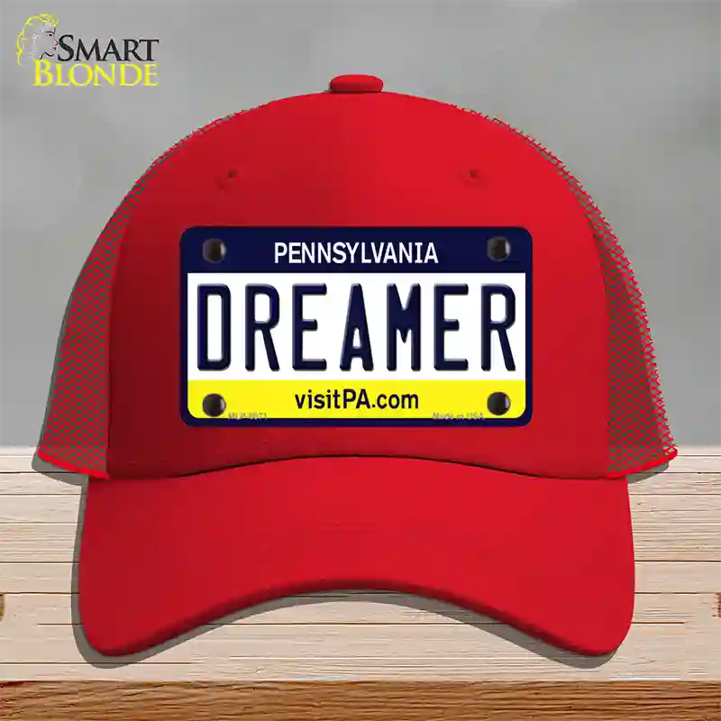 Dreamer Pennsylvania State Novelty License Plate Hat Mesh / Red