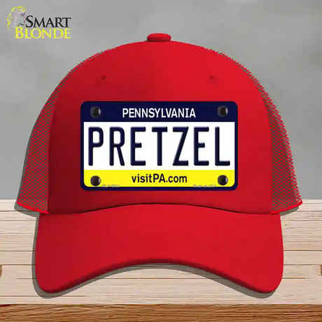 Pretzel Pennsylvania State Novelty License Plate Hat Mesh / Red