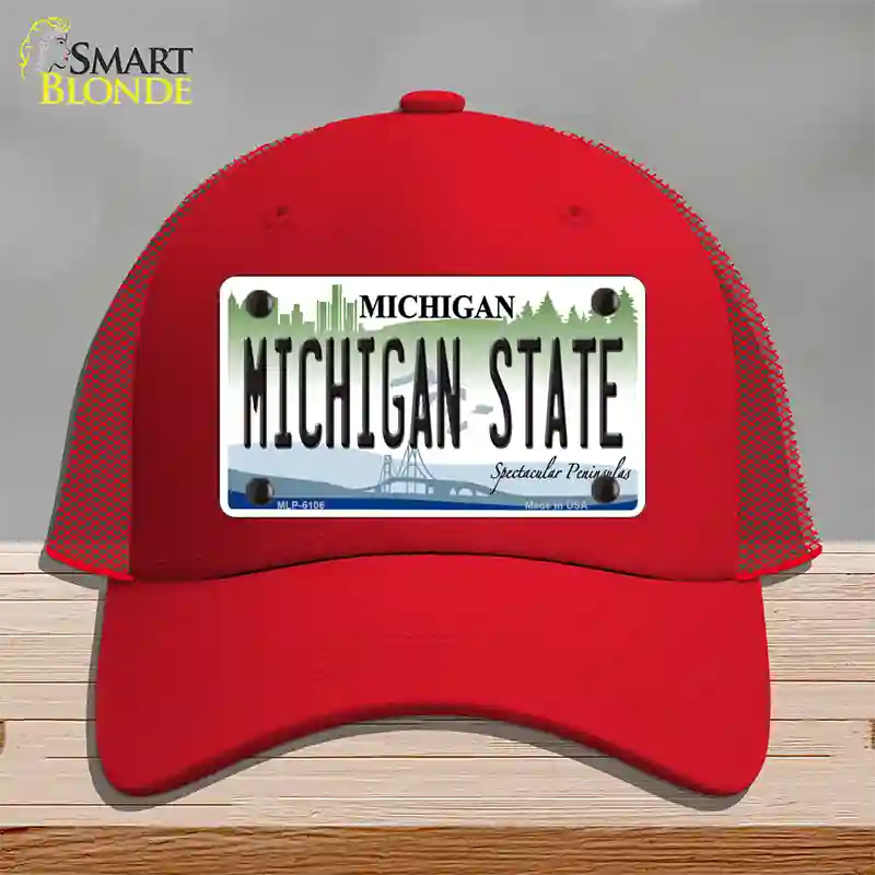 Michigan State Novelty License Plate Hat Mesh / Red