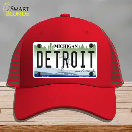 Detroit Michigan Novelty License Plate Hat Mesh / Red