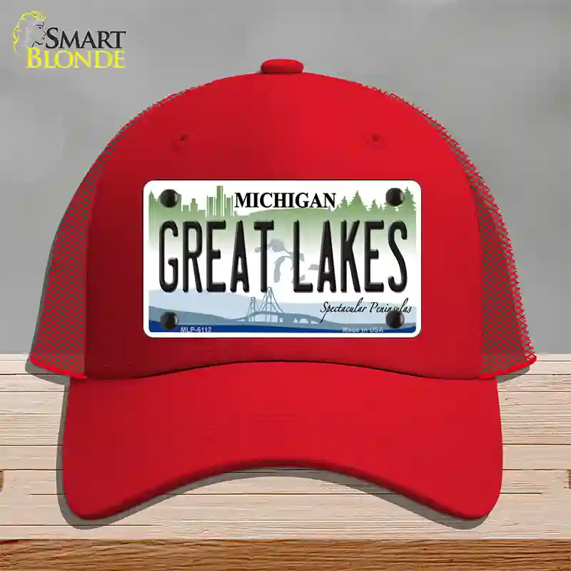 Great Lakes Michigan Novelty License Plate Hat Mesh / Red