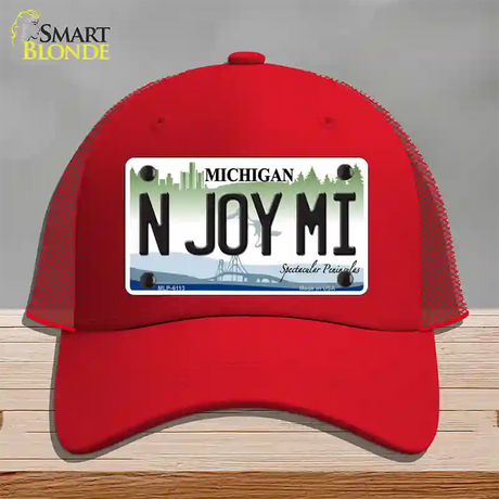 N Joy Mi Michigan Novelty License Plate Hat Mesh / Red