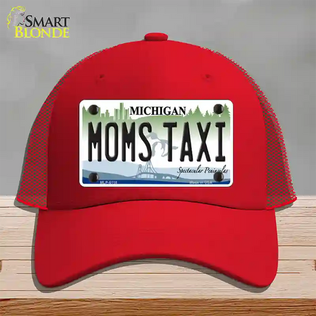 Moms Taxi Michigan Novelty License Plate Hat Mesh / Red