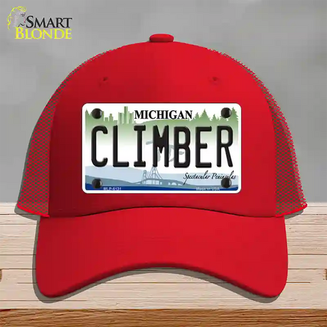 Climber Michigan Novelty License Plate Hat Mesh / Red