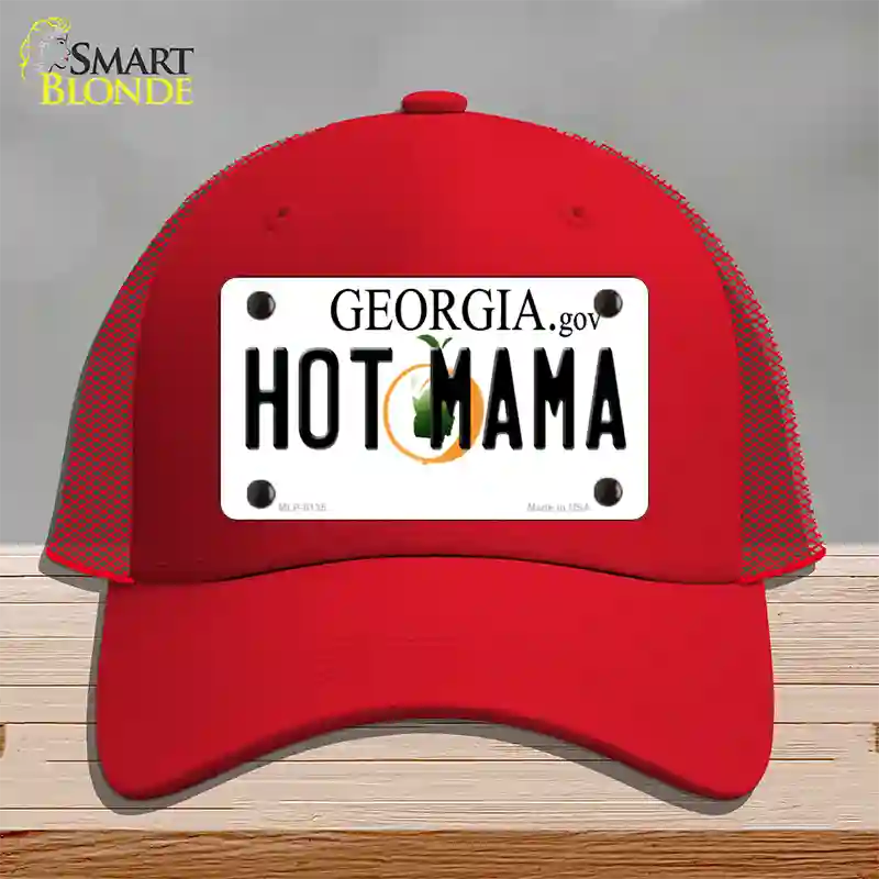 Hot Mama Georgia Novelty License Plate Hat Mesh / Red