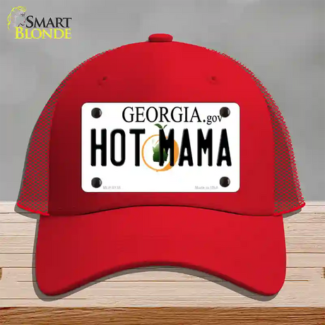 Hot Mama Georgia Novelty License Plate Hat Mesh / Red