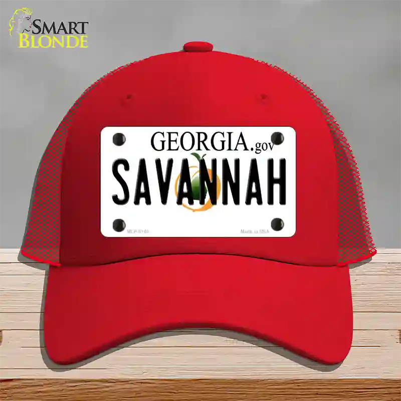 Savannah Georgia Novelty License Plate Hat Mesh / Red