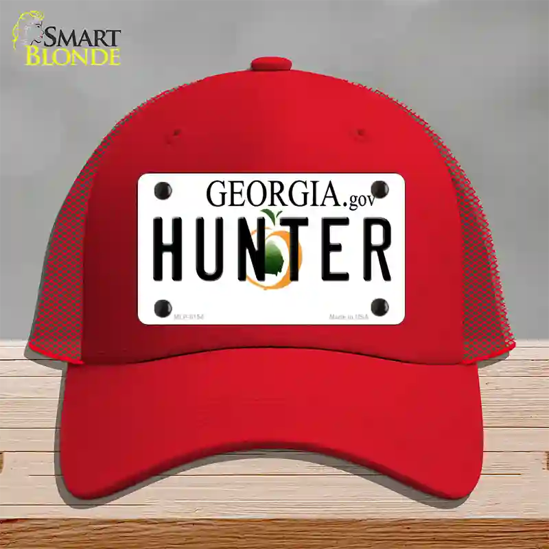 Hunter Georgia Novelty License Plate Hat Mesh / Red