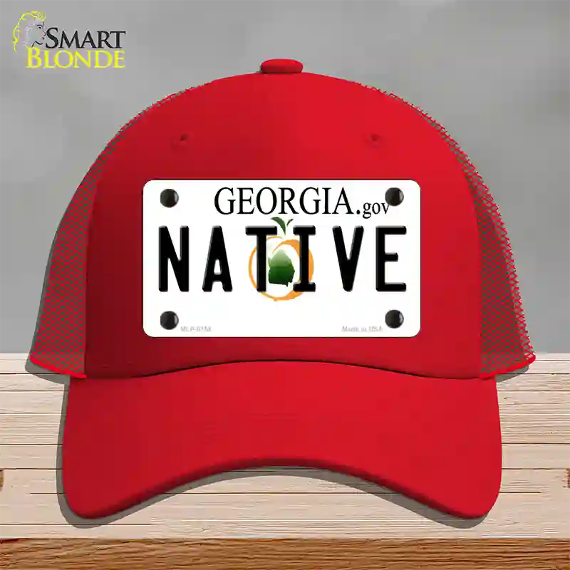 Native Georgia Novelty License Plate Hat Mesh / Red