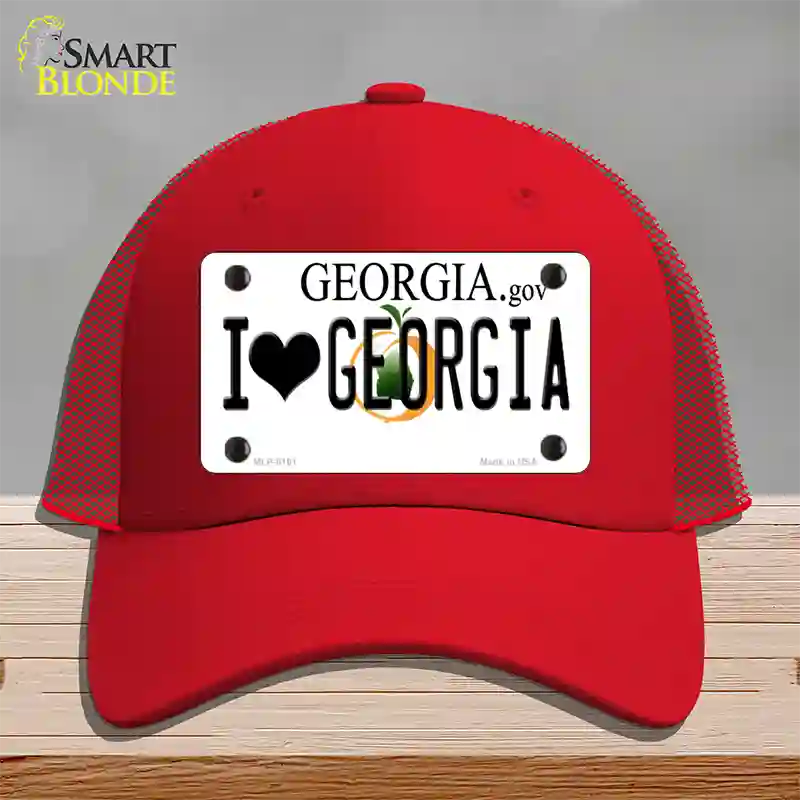 I Love Georgia Novelty License Plate Hat Mesh / Red