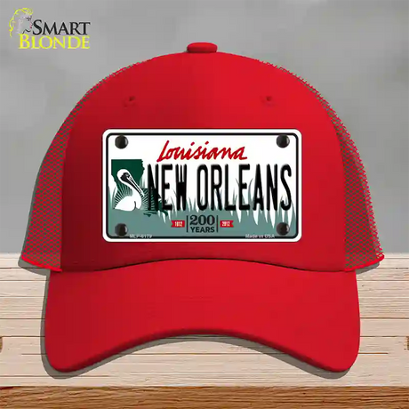 New Orleans Louisiana Novelty License Plate Hat Mesh / Red