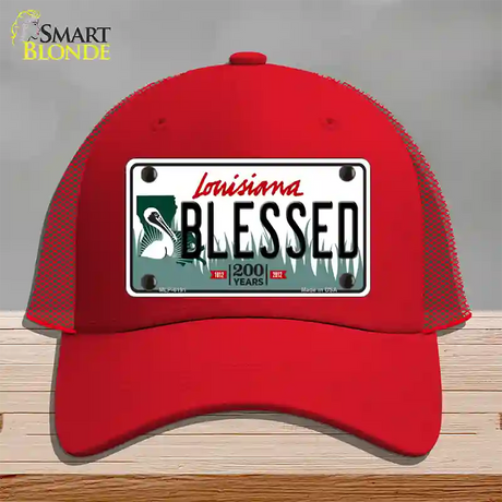 Blessed Louisiana Novelty License Plate Hat Mesh / Red