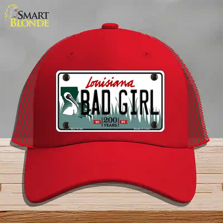 Bad Girl Louisiana Novelty License Plate Hat Mesh / Red