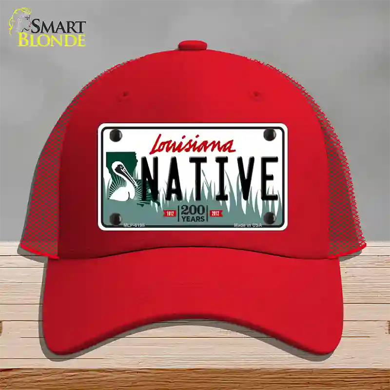 Native Louisiana Novelty License Plate Hat Mesh / Red