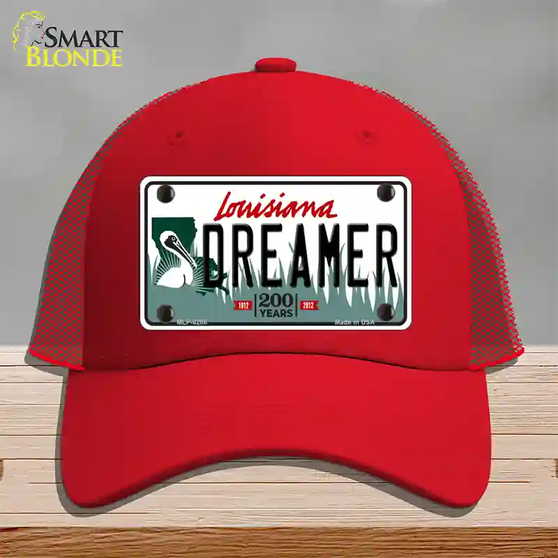 Dreamer Louisiana Novelty License Plate Hat Mesh / Red