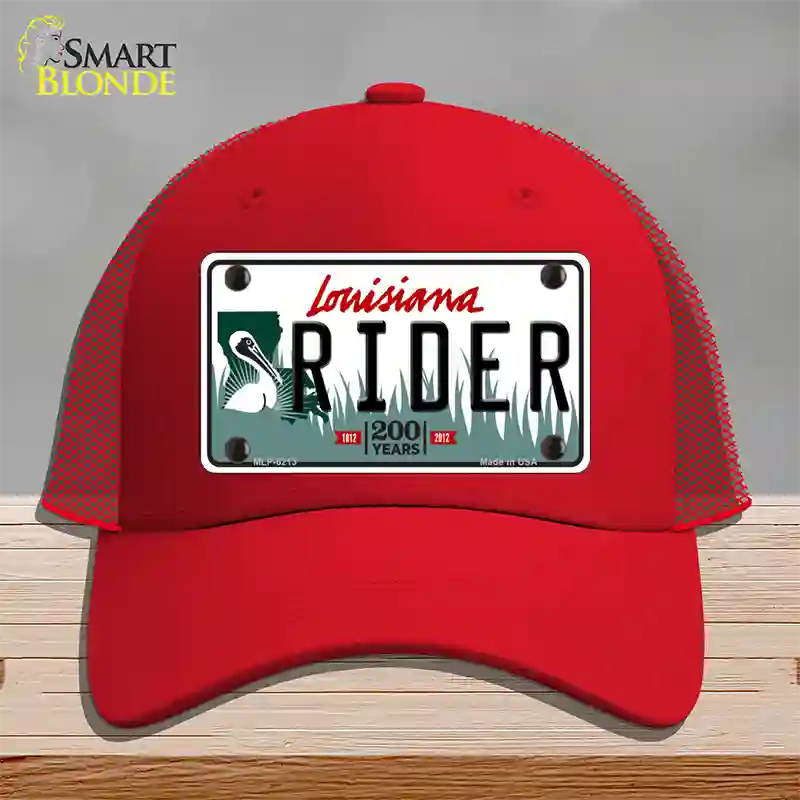 Rider Louisiana Novelty License Plate Hat Mesh / Red