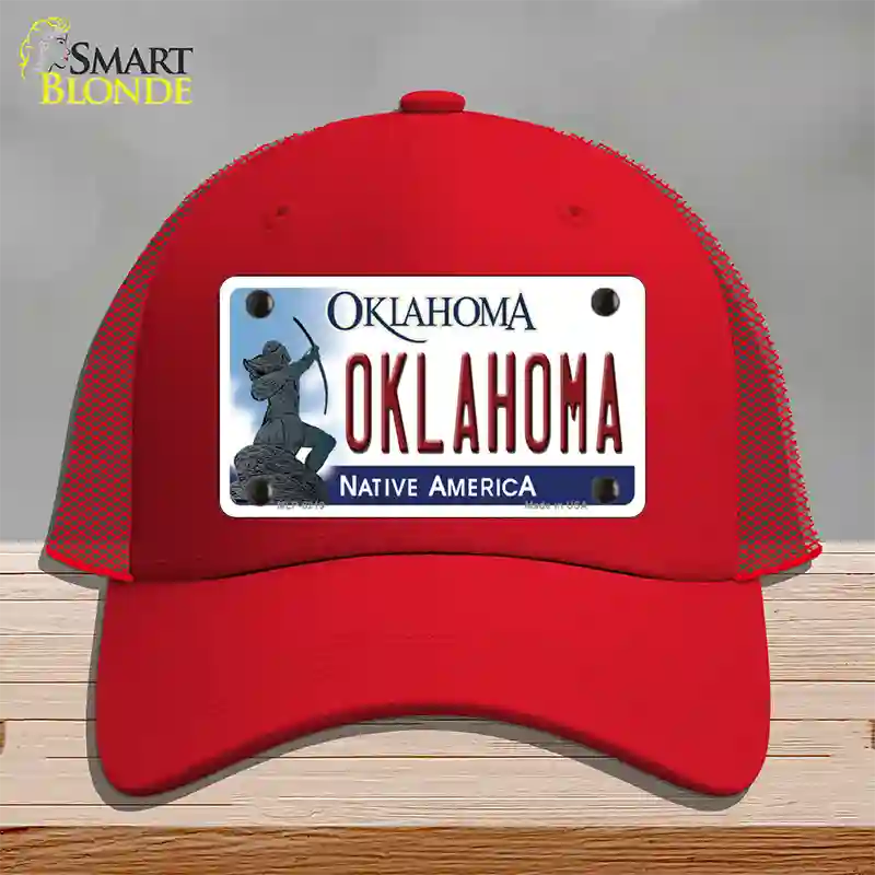 Oklahoma Novelty License Plate Hat Mesh / Red