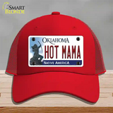 Hot Mama Oklahoma Novelty License Plate Hat Mesh / Red