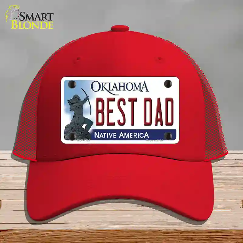 Best Dad Oklahoma Novelty License Plate Hat Mesh / Red