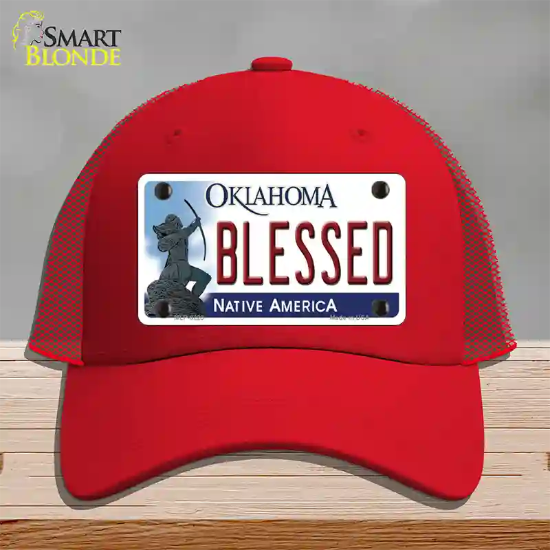 Blessed Oklahoma Novelty License Plate Hat Mesh / Red