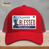 Blessed Oklahoma Novelty License Plate Hat Mesh / Red