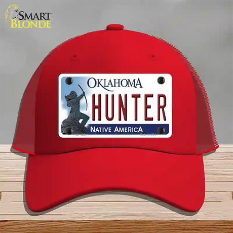 Hunter Oklahoma Novelty License Plate Hat Mesh / Red