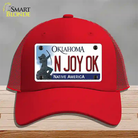 N Joy Ok Oklahoma Novelty License Plate Hat Mesh / Red