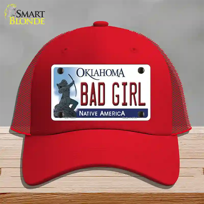 Bad Girl Oklahoma Novelty License Plate Hat Mesh / Red