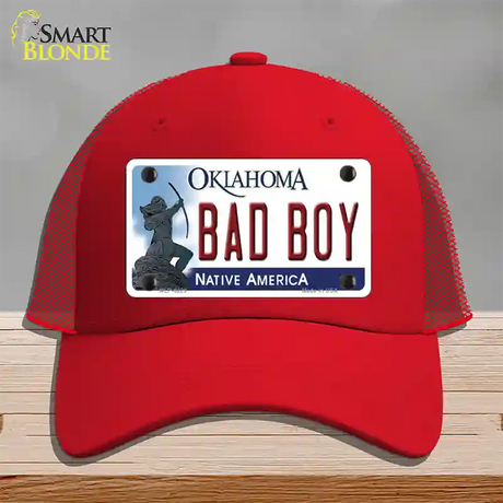 Bad Boy Oklahoma Novelty License Plate Hat Mesh / Red