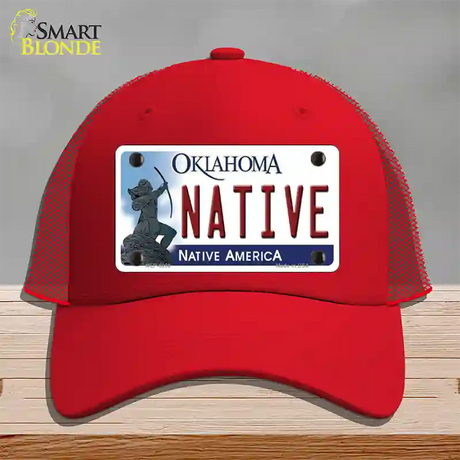 Native Oklahoma Novelty License Plate Hat Mesh / Red