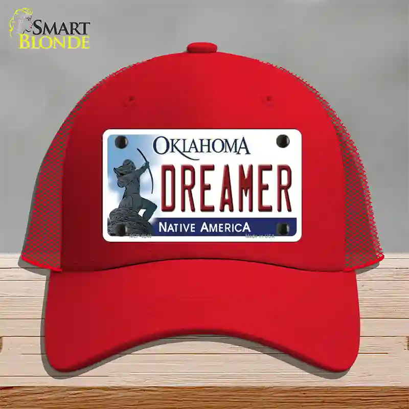 Dreamer Oklahoma Novelty License Plate Hat Mesh / Red