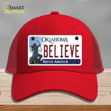 Believe Oklahoma Novelty License Plate Hat Mesh / Red