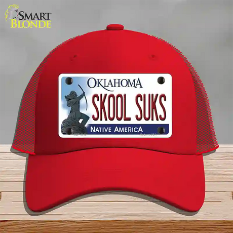 Skool Suks Oklahoma Novelty License Plate Hat Mesh / Red