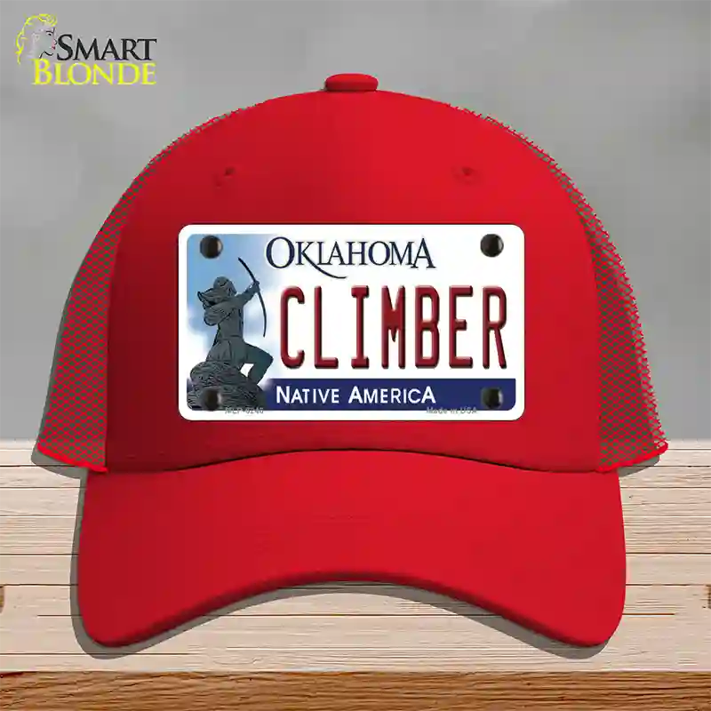 Climber Oklahoma Novelty License Plate Hat Mesh / Red