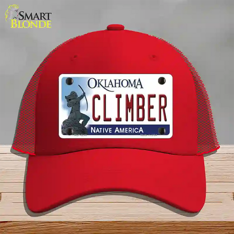 Climber Oklahoma Novelty License Plate Hat Mesh / Red